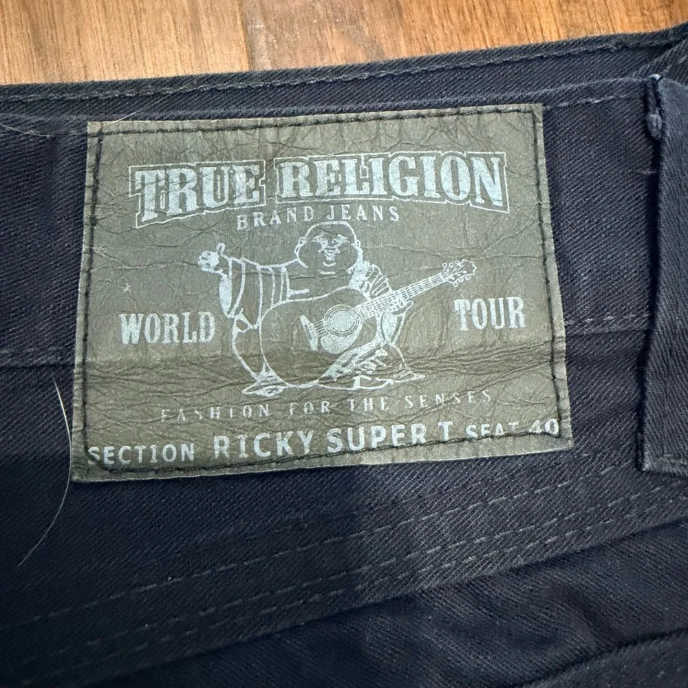 True Religion‎ Ricky Super T 100%Cotton Leg Jeans Y2K Grunge Denim Mens 40 Black